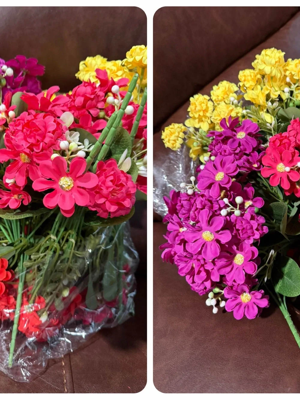 Bright Mixed Artificial Flower Bouquet - Yellow, Pink, Fuchsia